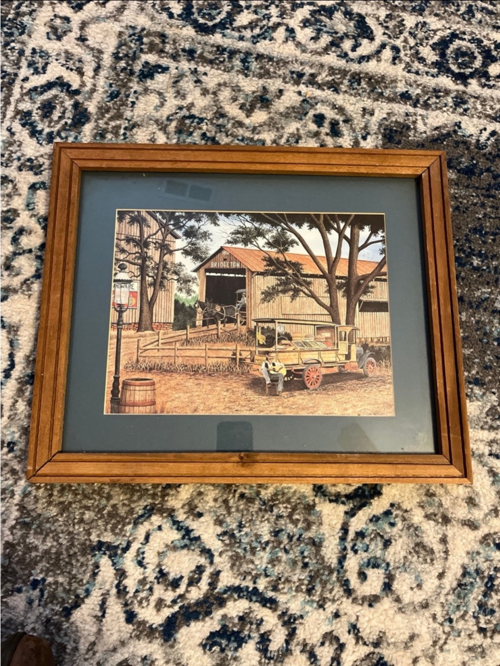Classic Rustic Wooden Picture Frame with Blue-Green Mat
